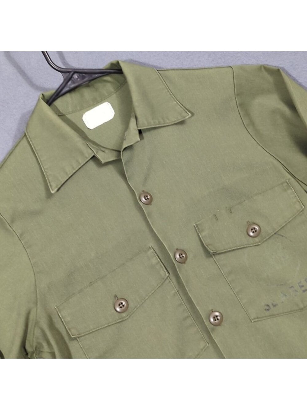 U.S. Army VTG Shirt Utility Dura Press OG 507 Men's 14.5 x 33 Green Seabees